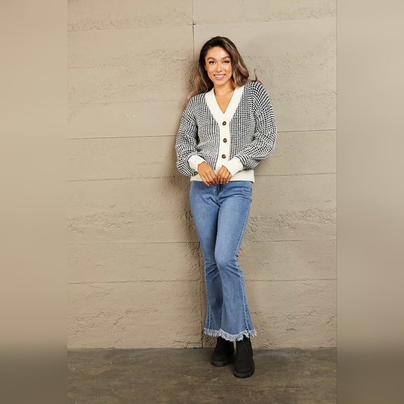 Woven Right Waffle-Knit Drop Shoulder Button-Down Cardigan - Picture 11 of 11